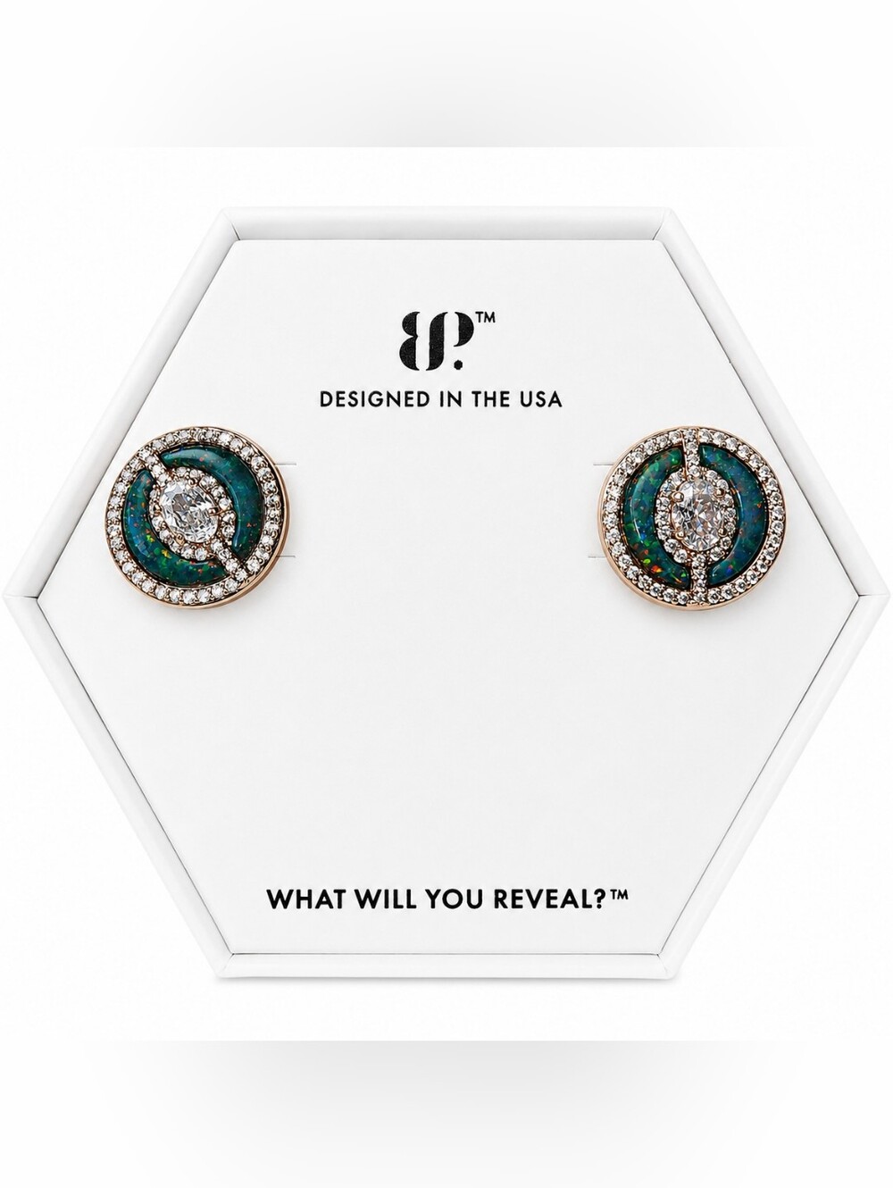 NWT Bomb Party Whisper To Me Louder Teal Fire Opal Rose‎ Gold Studs